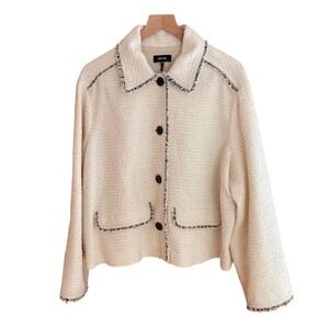 ME+EM Cream Boucle Tweed Jacket Black Trim SS24JA829 Womens US 14 UK 18